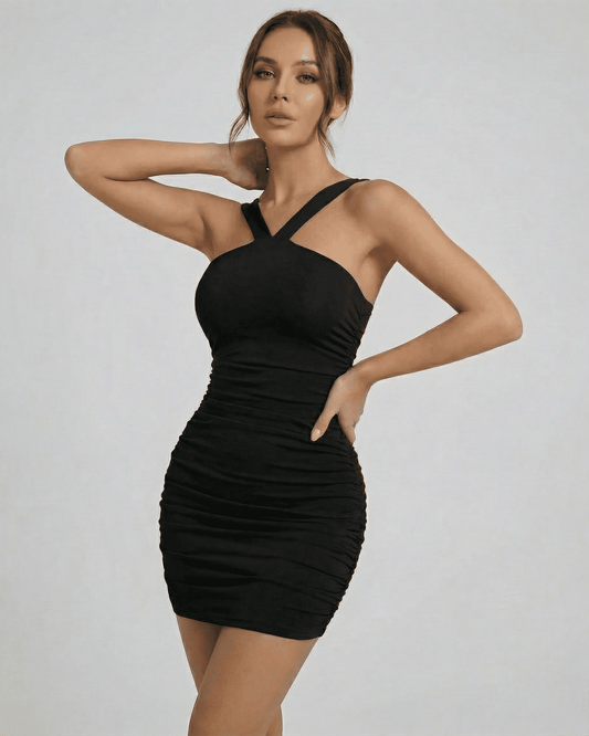Astra Mini Dress by Lauven - Sleek bodycon fit with asymmetrical neckline and sleeveless design for modern styling.