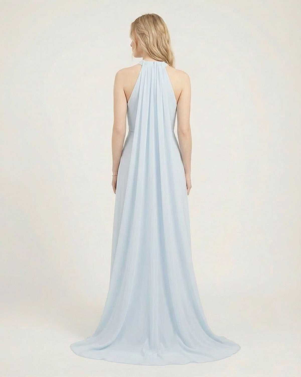 Aurelia Maxi Dress by Lauven - Light blue halter neck sleeveless maxi dress with flowing silhouette and relaxed fit.