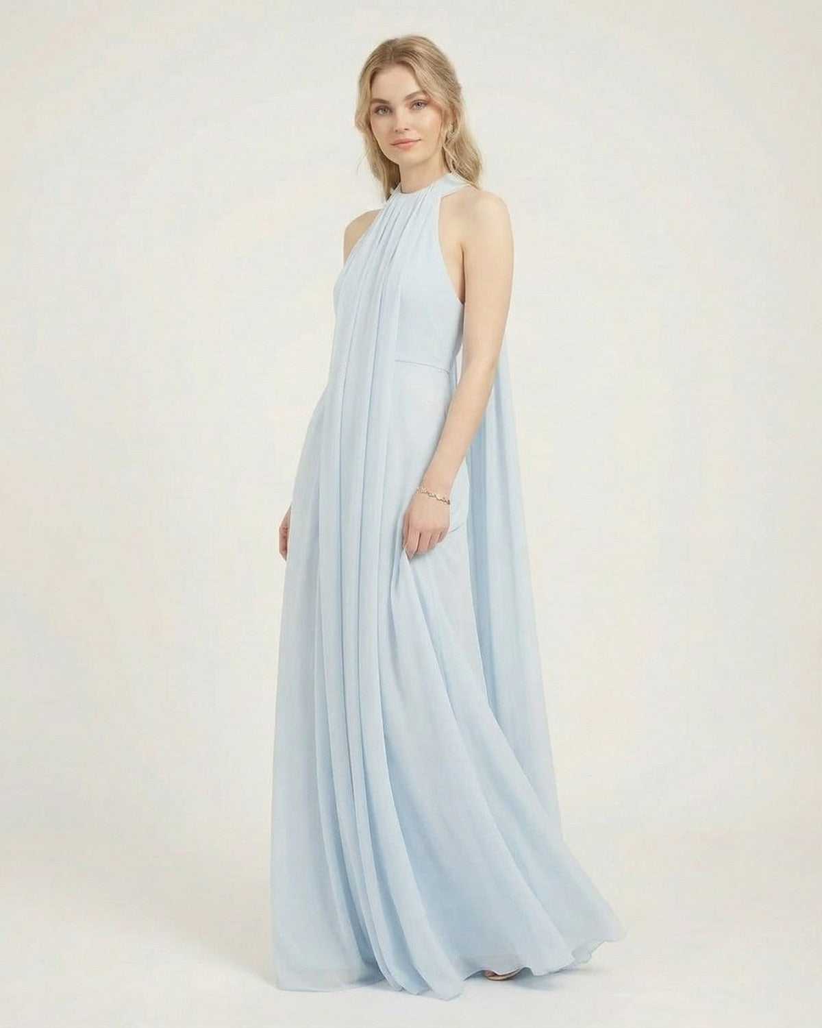 Aurelia Maxi Dress by Lauven - Light blue halter neck sleeveless maxi dress with a flowing silhouette.
