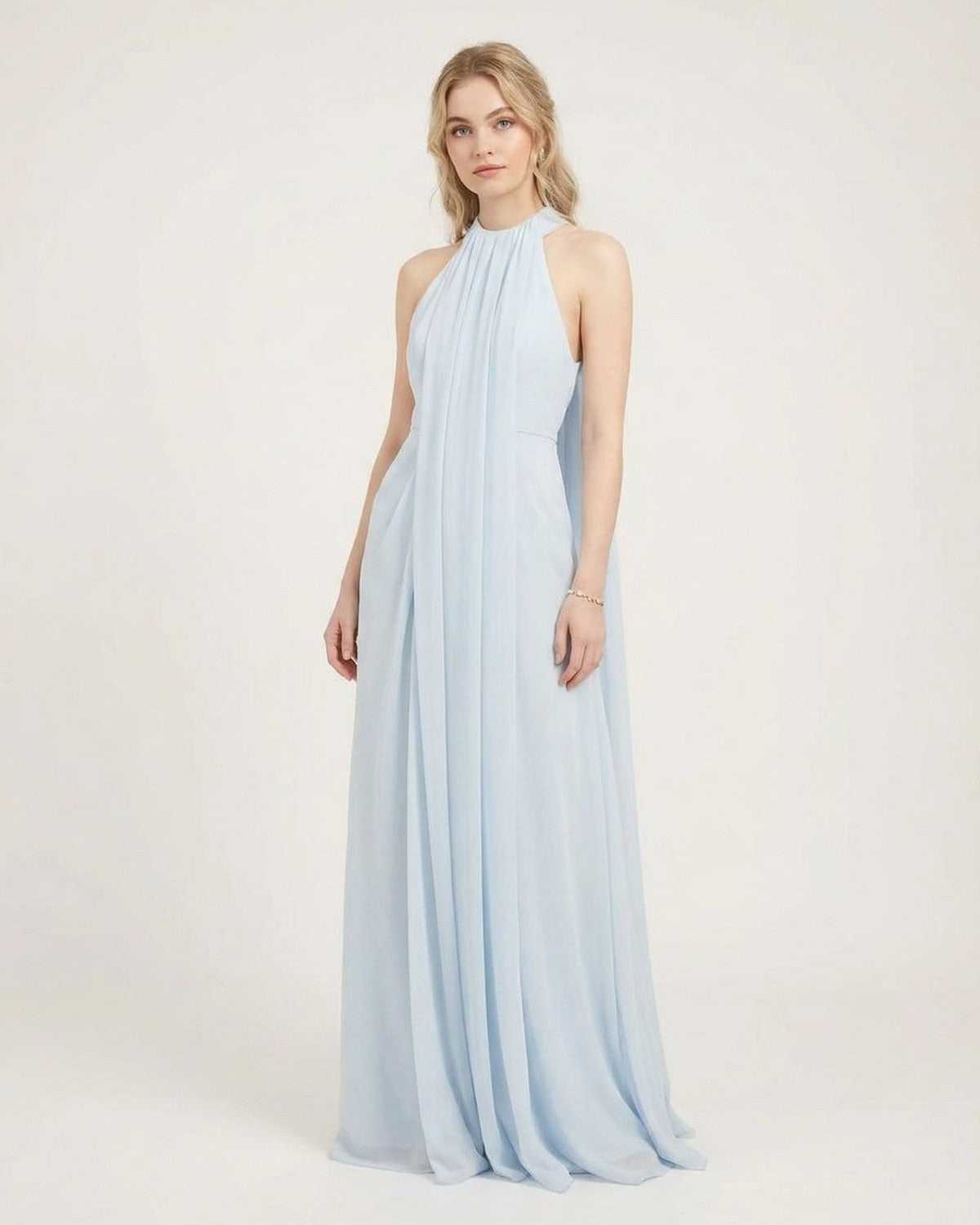 Aurelia Maxi Dress by Lauven - Light blue halter neck sleeveless maxi dress with flowing silhouette.