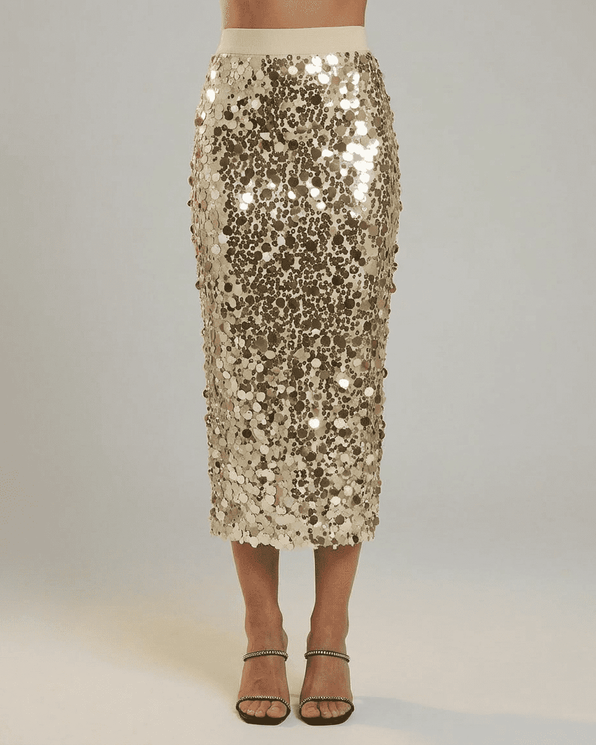 Aureline Midi Skirt by Lauven – Sequin High Waist Bodycon Midi Skirt for elegant evening styling.