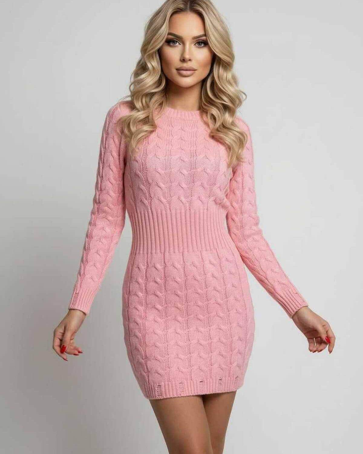 Azalea Mini Dress by Lauven in soft pink featuring a twist waist and long sleeves, perfect for spring and autumn wear.