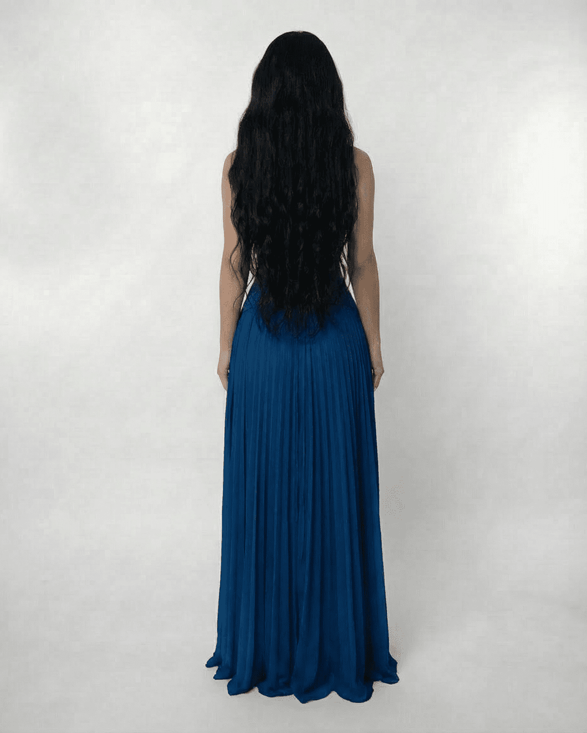 Azure Maxi Dress from Lauven, featuring a pleated skirt and a stunning deep blue color, ideal for formal occasions.