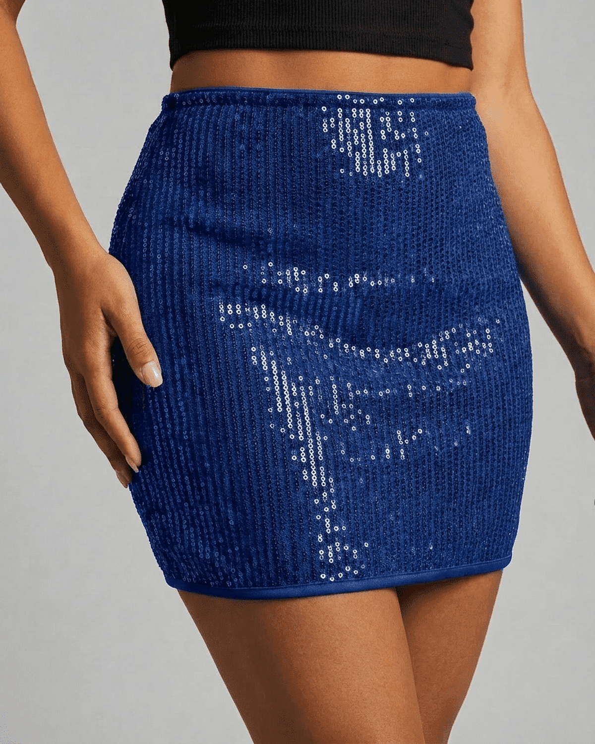 Azure Mini Skirt by Lauven – Sequin high waist bodycon design in striking blue for evening and party wardrobes.