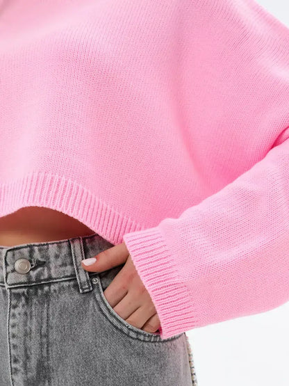 Candy Sweater by Lauven - Cropped oversized knit in soft pink, perfect for stylish layering and comfort.
