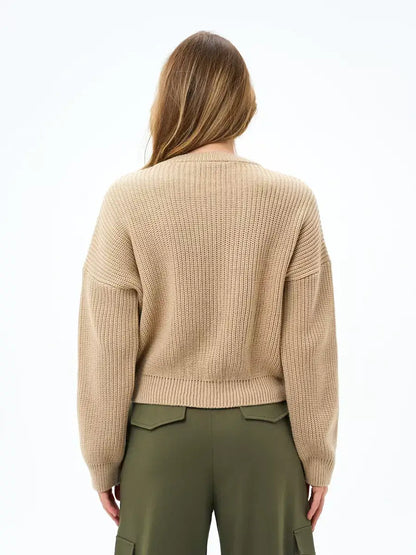 Cappuccino Sweater by Lauven, oversized knit in warm beige, showcasing the back view for a relaxed, cozy style.