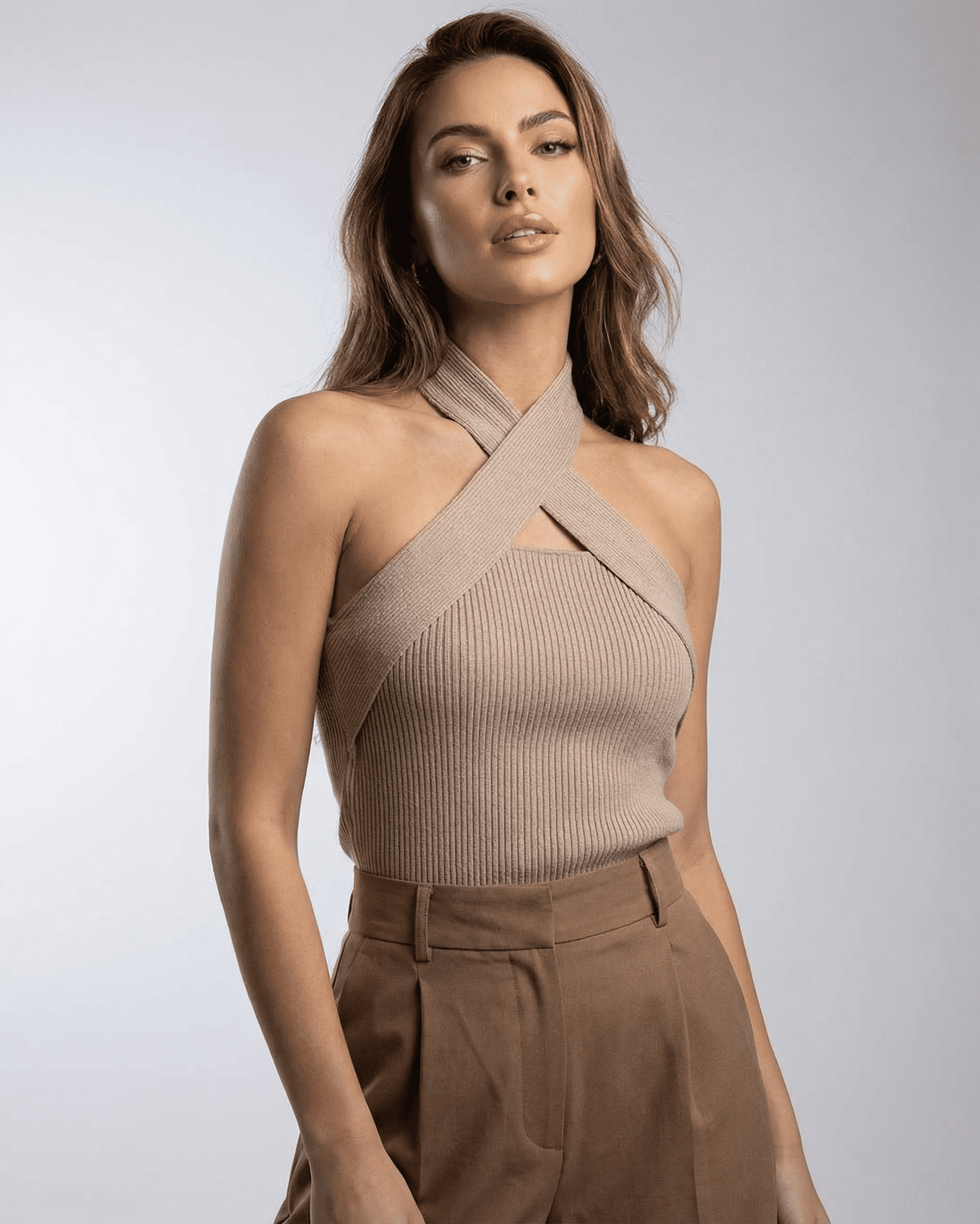 Capri Top by Lauven - Ribbed Halter Knit with Elegant Minimal Design, perfect for casual and styled looks.
