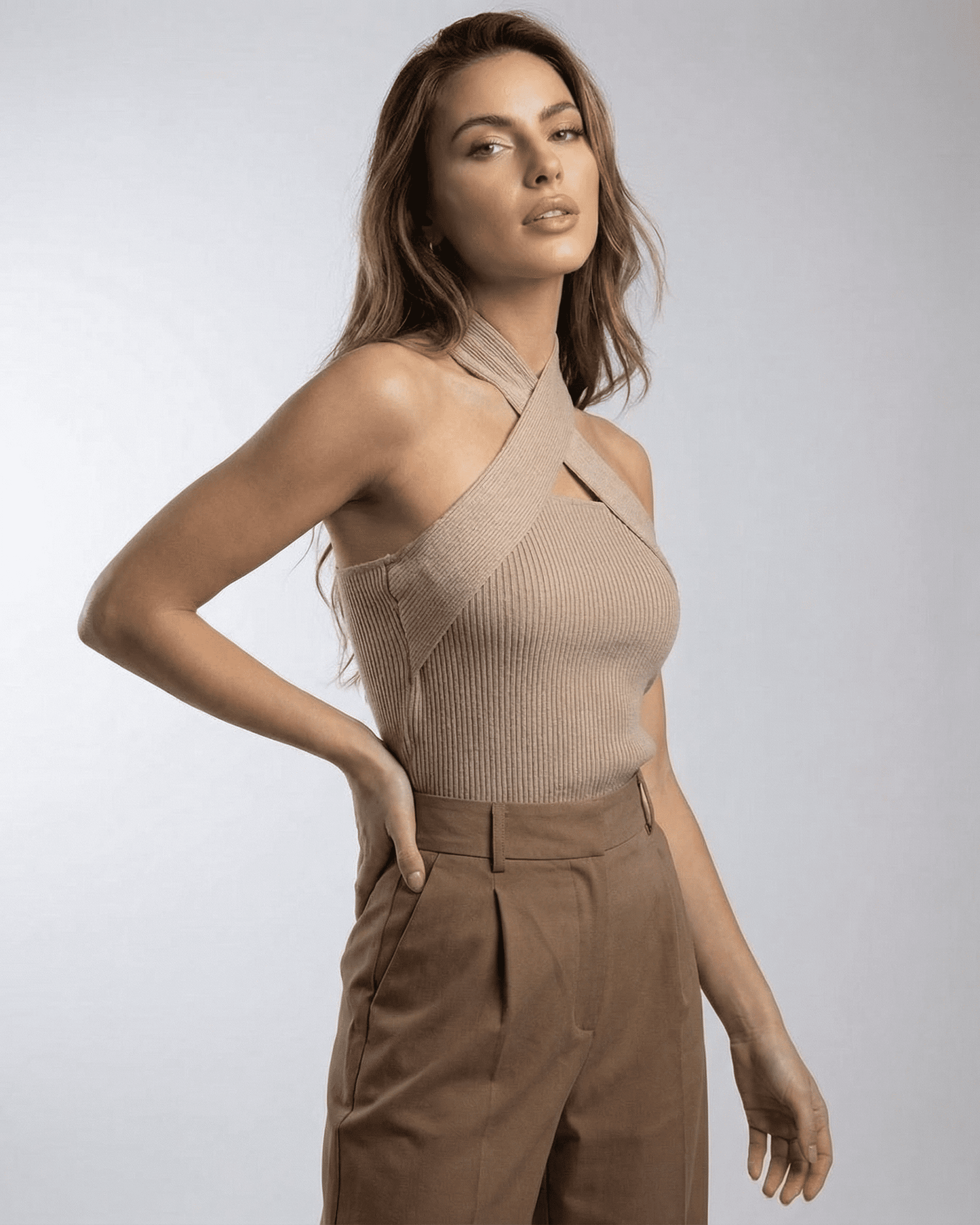 Capri Top by Lauven - Ribbed Halter Knit with Elegant Minimal Design for Women, showcasing a modern silhouette.