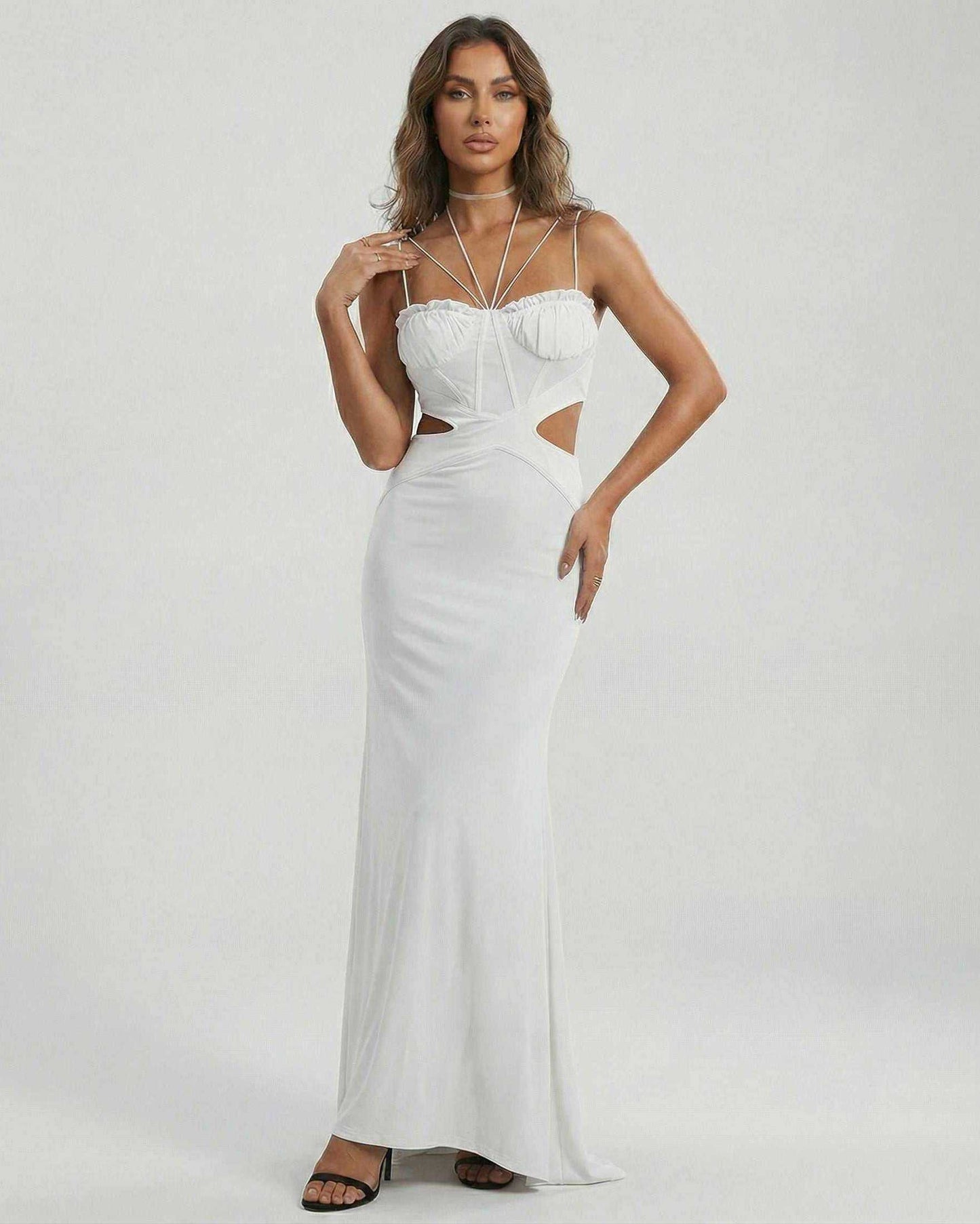 Celeste Maxi Dress by Lauven - White Strapless Cutout Maxi Dress featuring elegant design and modern silhouette.