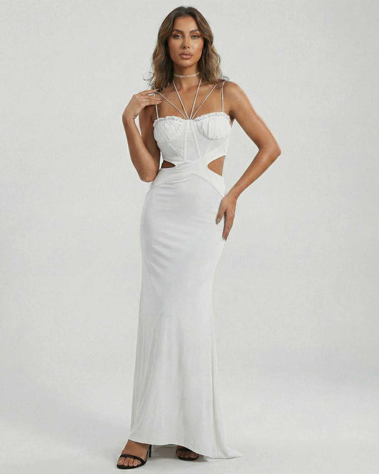 Celeste Maxi Dress by Lauven - White Strapless Cutout Maxi Dress featuring elegant design and modern silhouette.