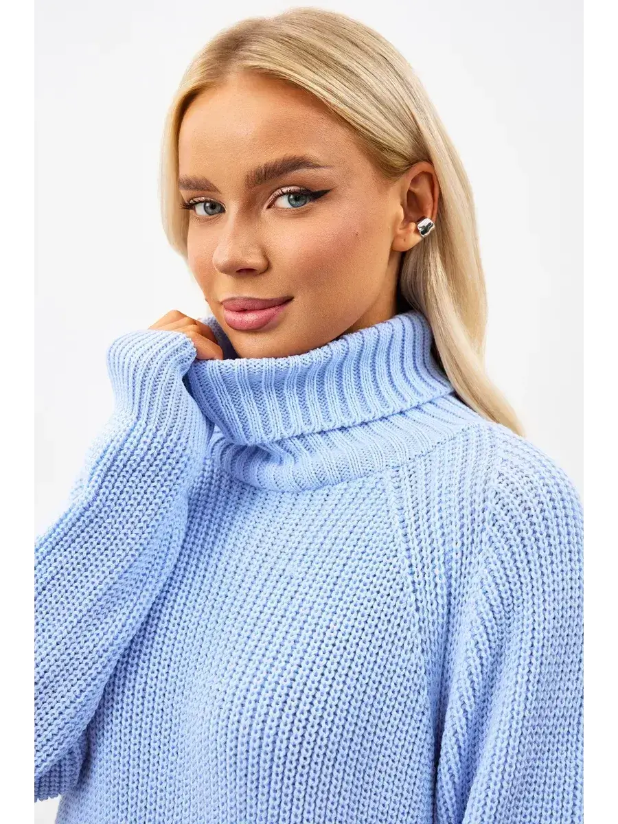 Celia Sweater by Lauven, oversized light blue knit turtleneck, perfect for layering and comfort.