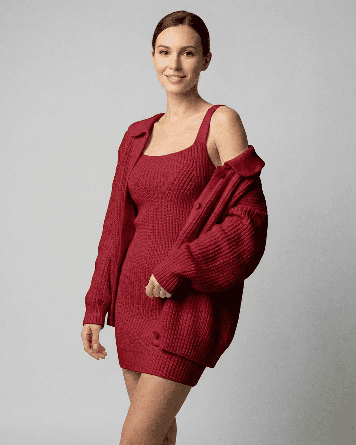 Crimson Mini Dress by Lauven, vibrantly styled bodycon mini dress in rich red knit, perfect for bold fashion statements.