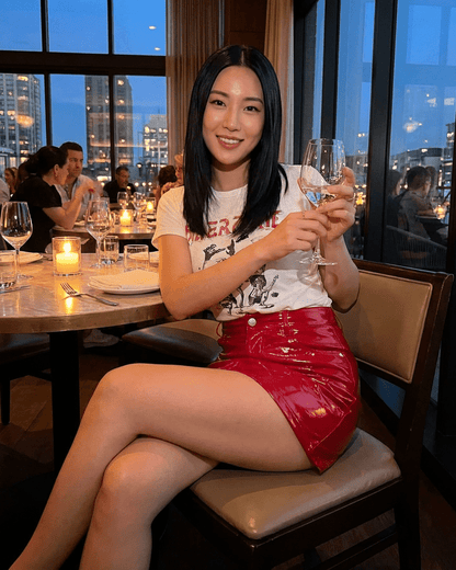 Crimson Mini Skirt by Lauven - High-Waisted PU Bodycon with Gloss Finish, perfect for stylish evenings out.