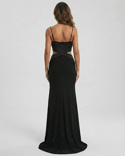 Eclipse Maxi Dress by Lauven, featuring a sleek back view with cutout accents and elegant silhouette.