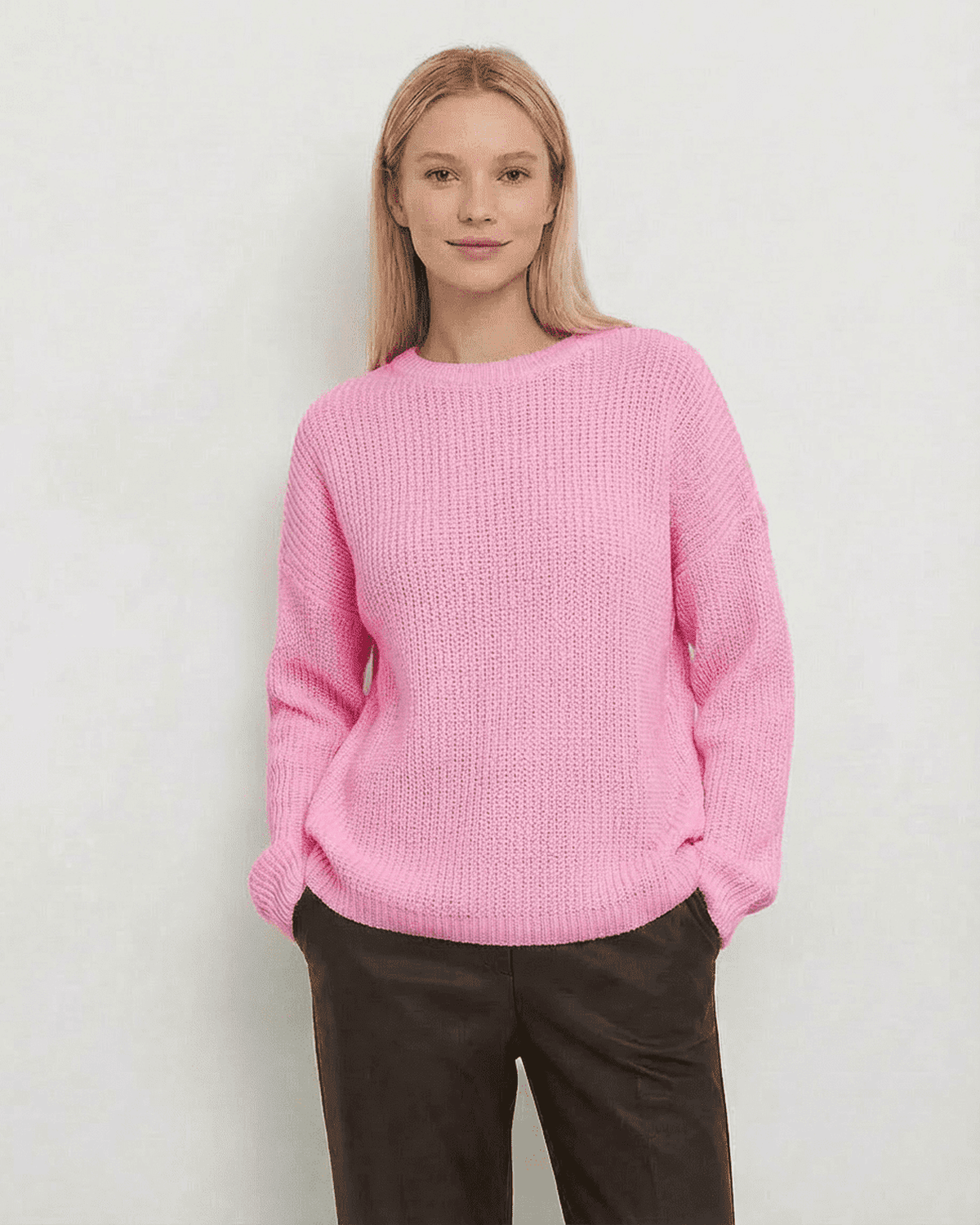 Fiora Sweater by Lauven - Loose Fit Thick Ribbed Knitwear in Pink for Women