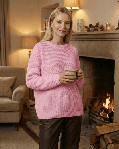 Fiora Sweater by Lauven, cozy loose fit thick ribbed knitwear in pink, perfect for fall and winter.
