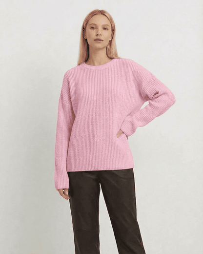 Fiora Sweater by Lauven, loose fit thick ribbed knitwear in pink with round neck, perfect for cozy fall and winter.