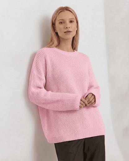 Fiora Sweater by Lauven - Loose Fit Thick Ribbed Knitwear in Soft Pink with Round Neck.