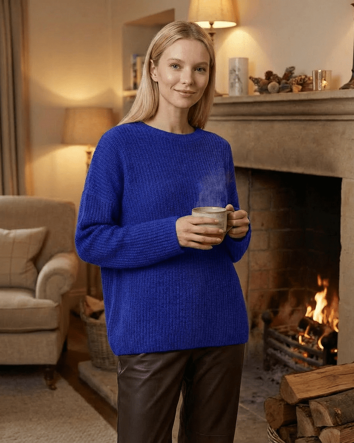 Indira Sweater by Lauven - Loose fit thick ribbed knitwear in blue, perfect for cozy winter days.