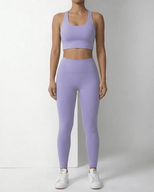 Iris Leggings by Lauven, ankle-length lavender leggings with pockets, offering comfort and style for active wear.