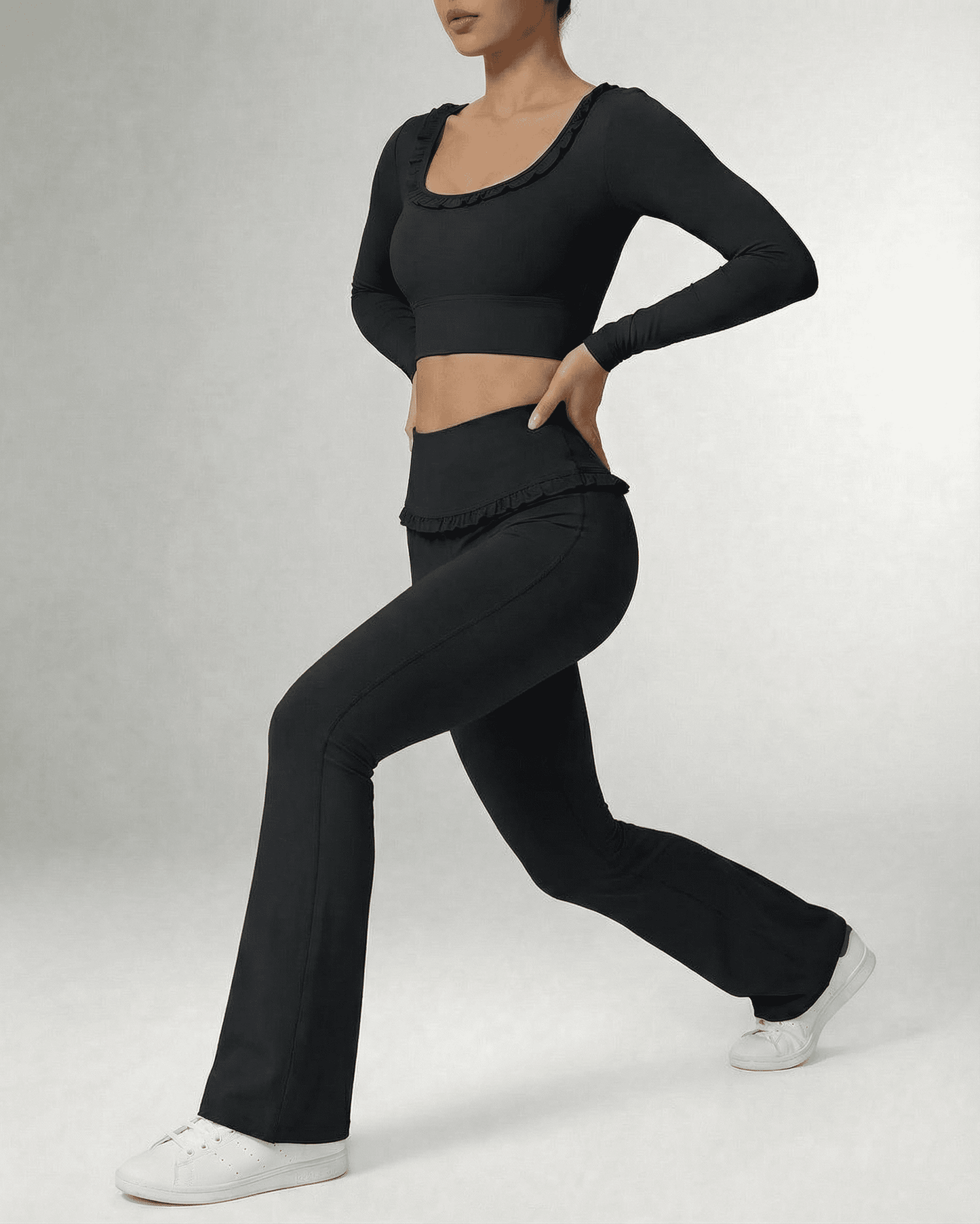 Luna Leggings by Lauven - Sleek black flare pants with high waist and pockets, perfect for style and movement.