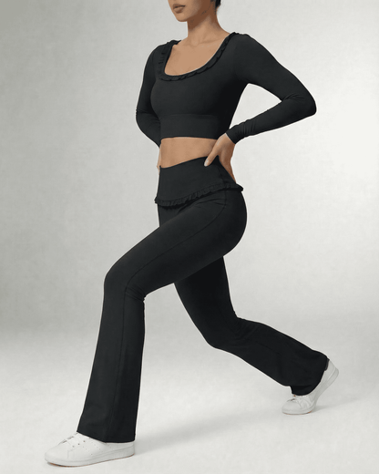 Luna Leggings by Lauven - Sleek black flare pants with high waist and pockets, perfect for style and movement.