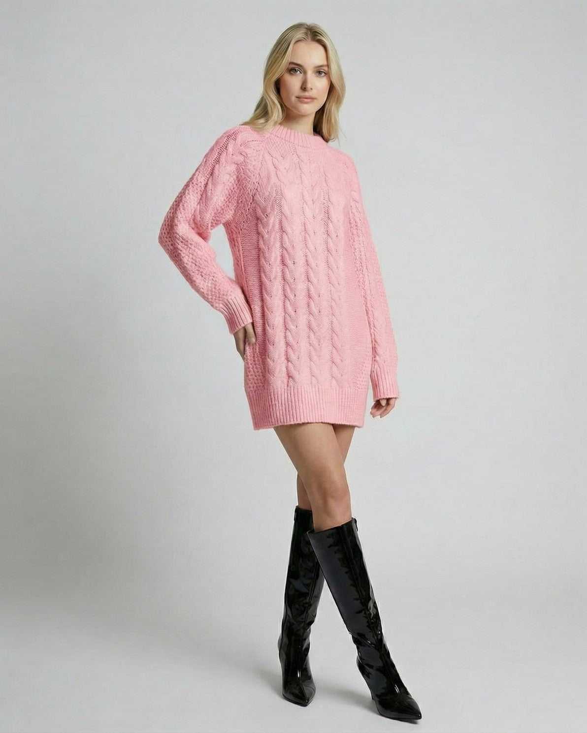 Luna Sweater by Lauven - Soft pink cable-knit sweater with relaxed style, perfect for casual wear.
