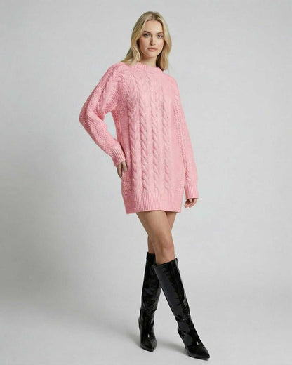 Luna Sweater by Lauven - Soft pink cable-knit sweater with relaxed style, perfect for casual wear.