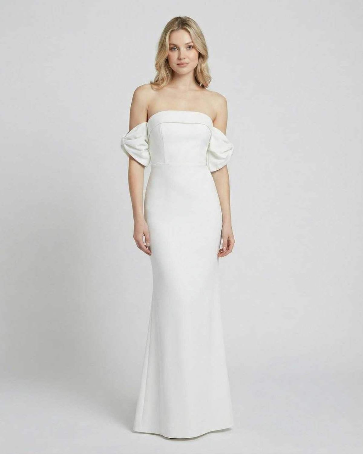 Lunara Maxi Dress by Lauven - Off-Shoulder Bodycon Maxi Dress with Open Back and elegant draping sleeves.