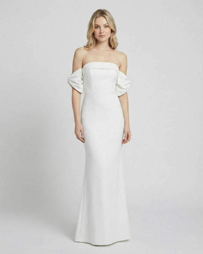 Lunara Maxi Dress by Lauven - Off-Shoulder Bodycon Maxi Dress with Open Back and elegant draping sleeves.