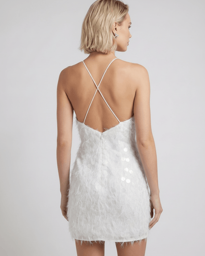 Lunelle Mini Dress by Lauven, featuring a halter neck, sequins, and bodycon silhouette for a modern, sleek look.