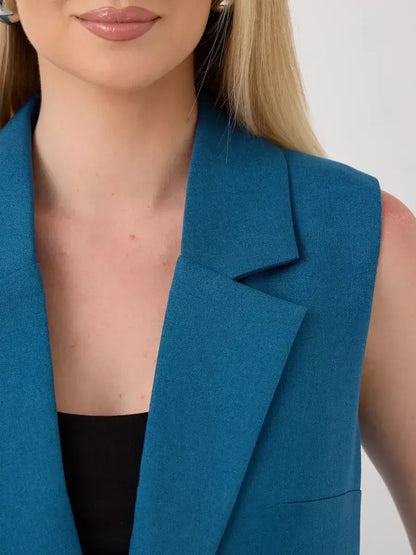 Marine Suit Set by Lauven - close-up of stylish sleeveless teal vest for modern women.
