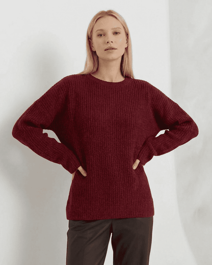 Marlo Sweater by Lauven - Loose fit ribbed knitwear in burgundy color, perfect for cozy fall and winter wear.