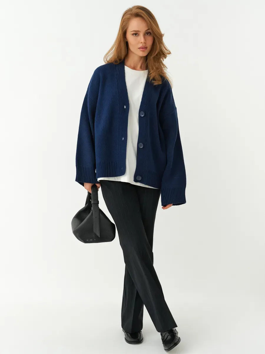 Navy Cardigan by Lauven - Cozy oversized knitwear with button closure for a stylish layered look.