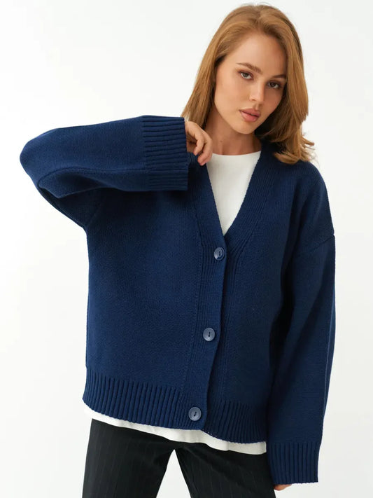 Cozy oversized Navy Cardigan by Lauven, featuring a button closure and a rich navy blue hue for timeless style.