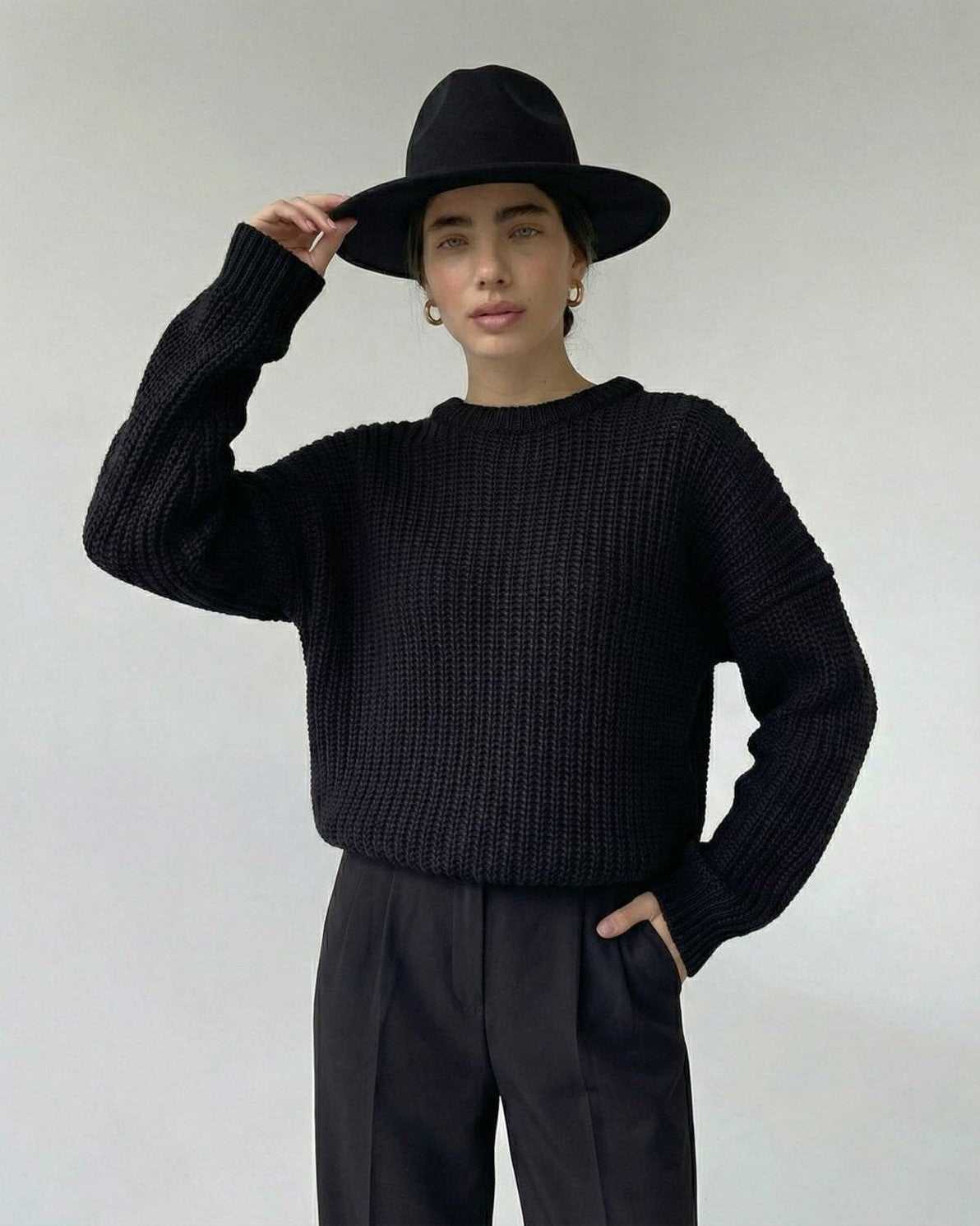 Noir Sweater by Lauven, textured knit, relaxed fit, stylish women's fashion, modern elegance