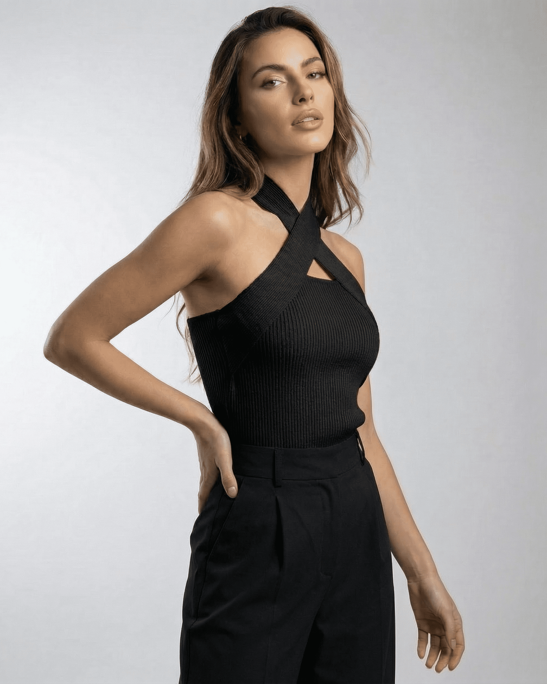 Noir Top by Lauven - Ribbed Halter Knit Top with Modern Minimal Elegance, perfect for all-day wear.