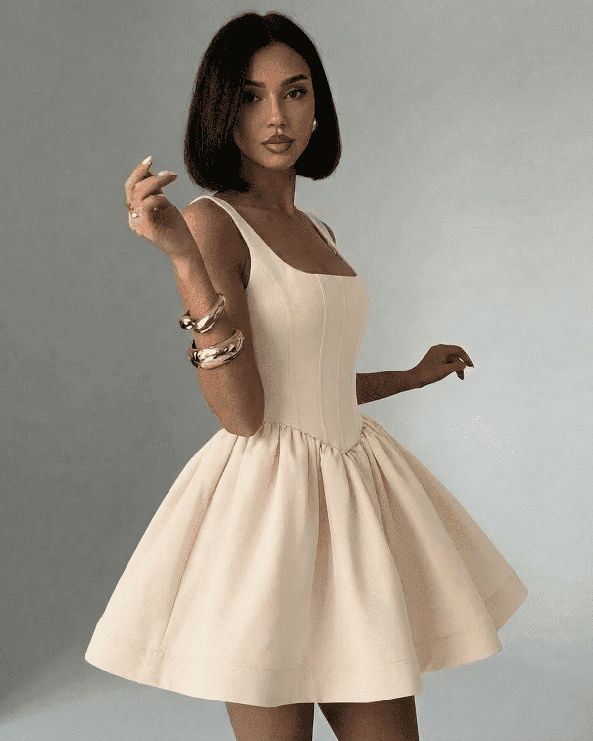 Nudea Mini Dress by Lauven, featuring a nude structured corset and square neckline in a modern design.