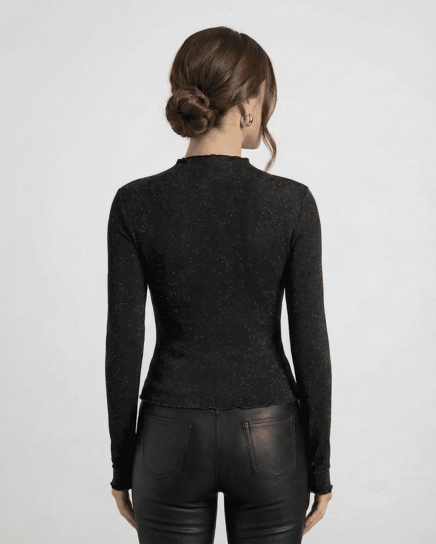 Onyx Blouse by Lauven - Long Sleeve Sequin Blouse Back View with Round Neck and Slim Fit