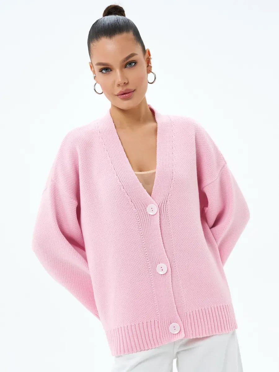 Petal Cardigan by Lauven, soft pastel oversized knitwear with button closure, perfect for casual and office attire.