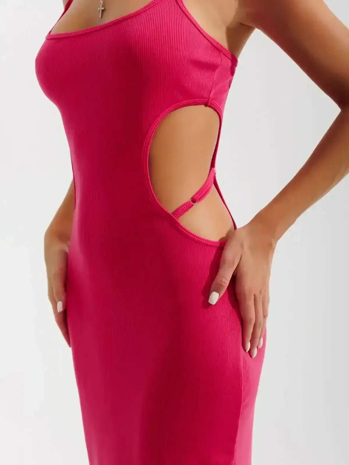 Sculpt Midi Dress by Lauven featuring bold side cutouts and luxe ribbed knit for a body-contouring fit.