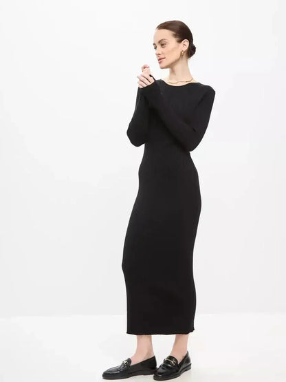 Sculpted Rib Maxi Dress by Lauven, showcasing a streamlined silhouette in black for versatile styling.