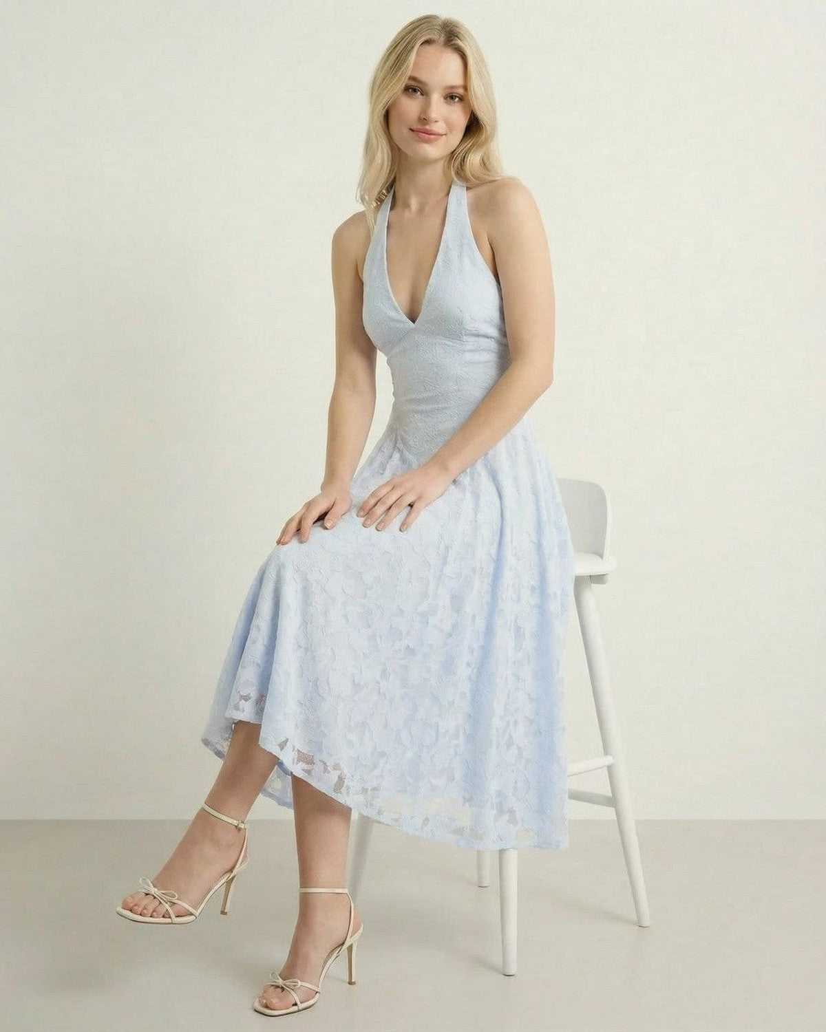 Selene Midi Dress by Lauven featuring a soft jacquard texture and elegant A-line silhouette.