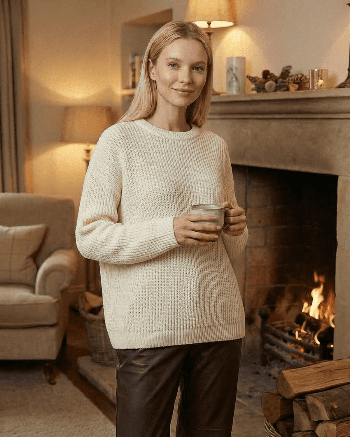 Seren Sweater by Lauven: Loose fit thick ribbed knitwear in ivory, perfect for cozy fall days.