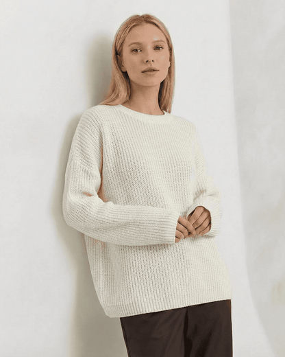 Seren Sweater by Lauven – Loose fit, thick ribbed knitwear in soft ivory with round neck and relaxed silhouette.