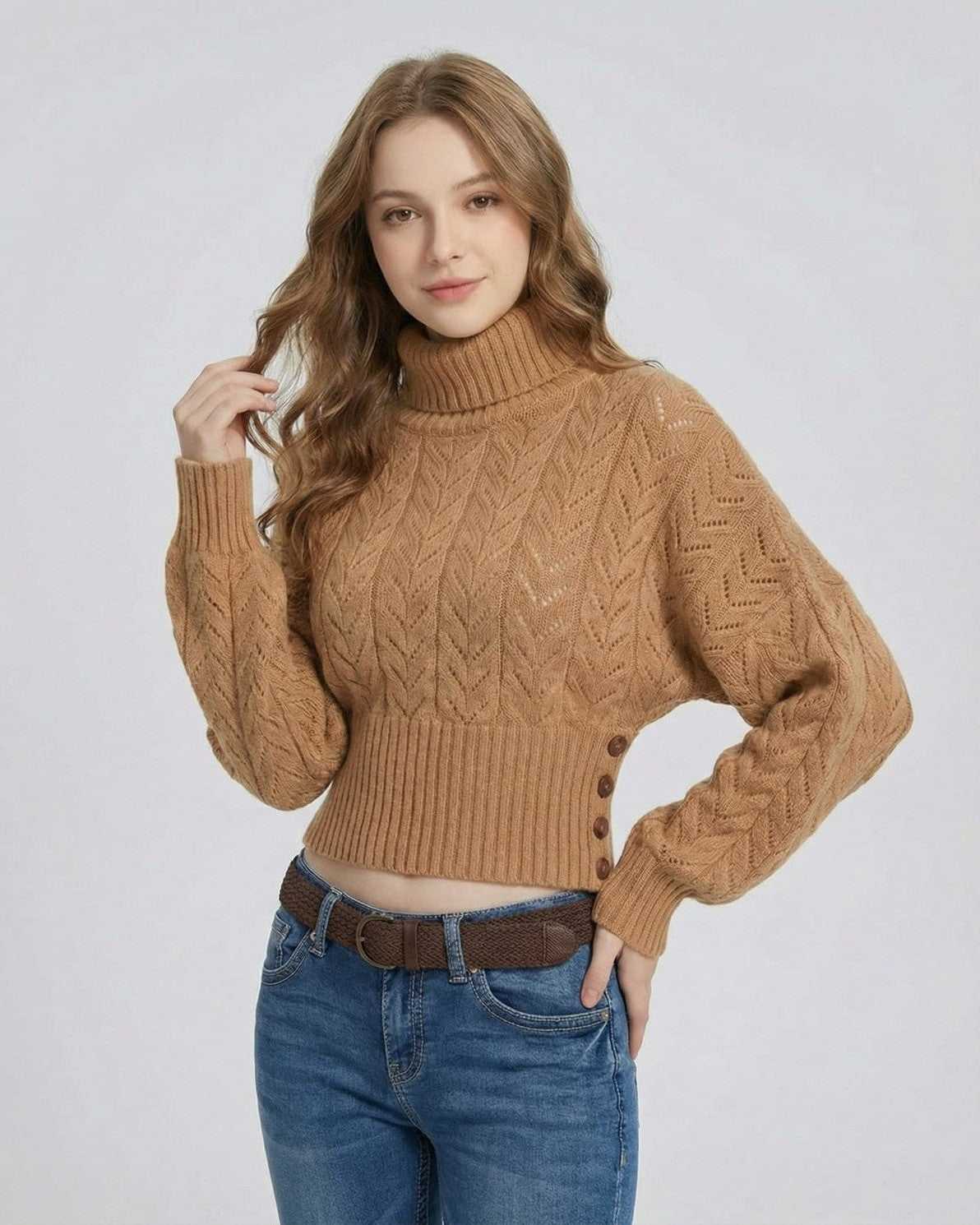Sienna Sweater by Lauven, a slim fit turtleneck knit sweater with a textured design and elevated profile.
