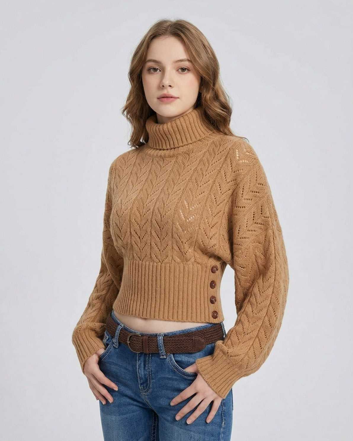 Sienna Sweater by Lauven - Slim Fit Turtleneck Knit Sweater with Textured Pattern and Ribbed Hem