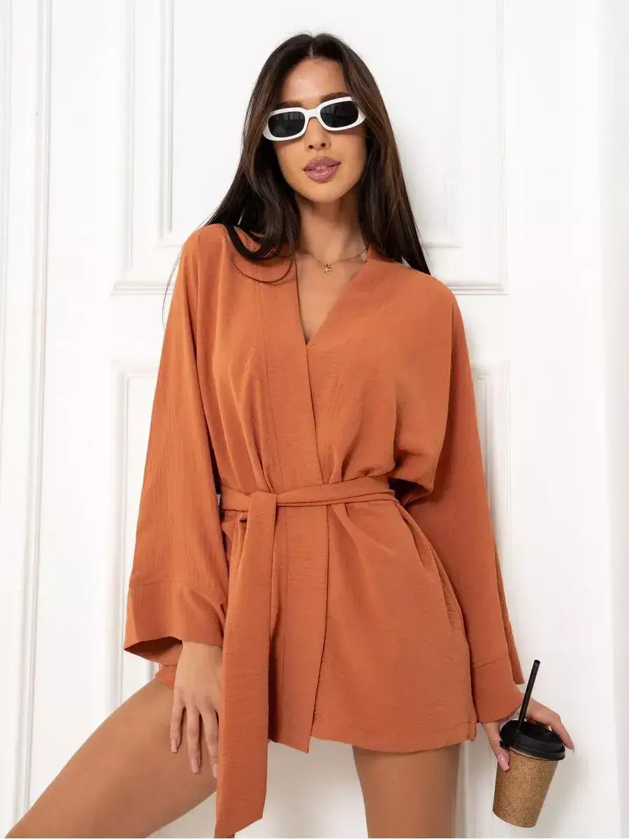 Terracotta Suit Set by Lauven, oversized two-piece set in warm brown for stylish year-round comfort.