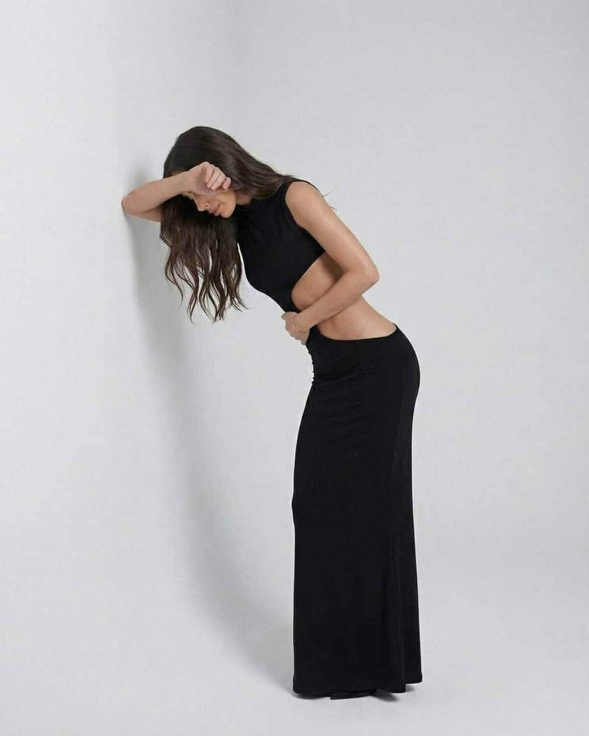 Vega Maxi Dress by Lauven, high stretch black knitted sleeveless maxi dress showcasing a sleek silhouette.