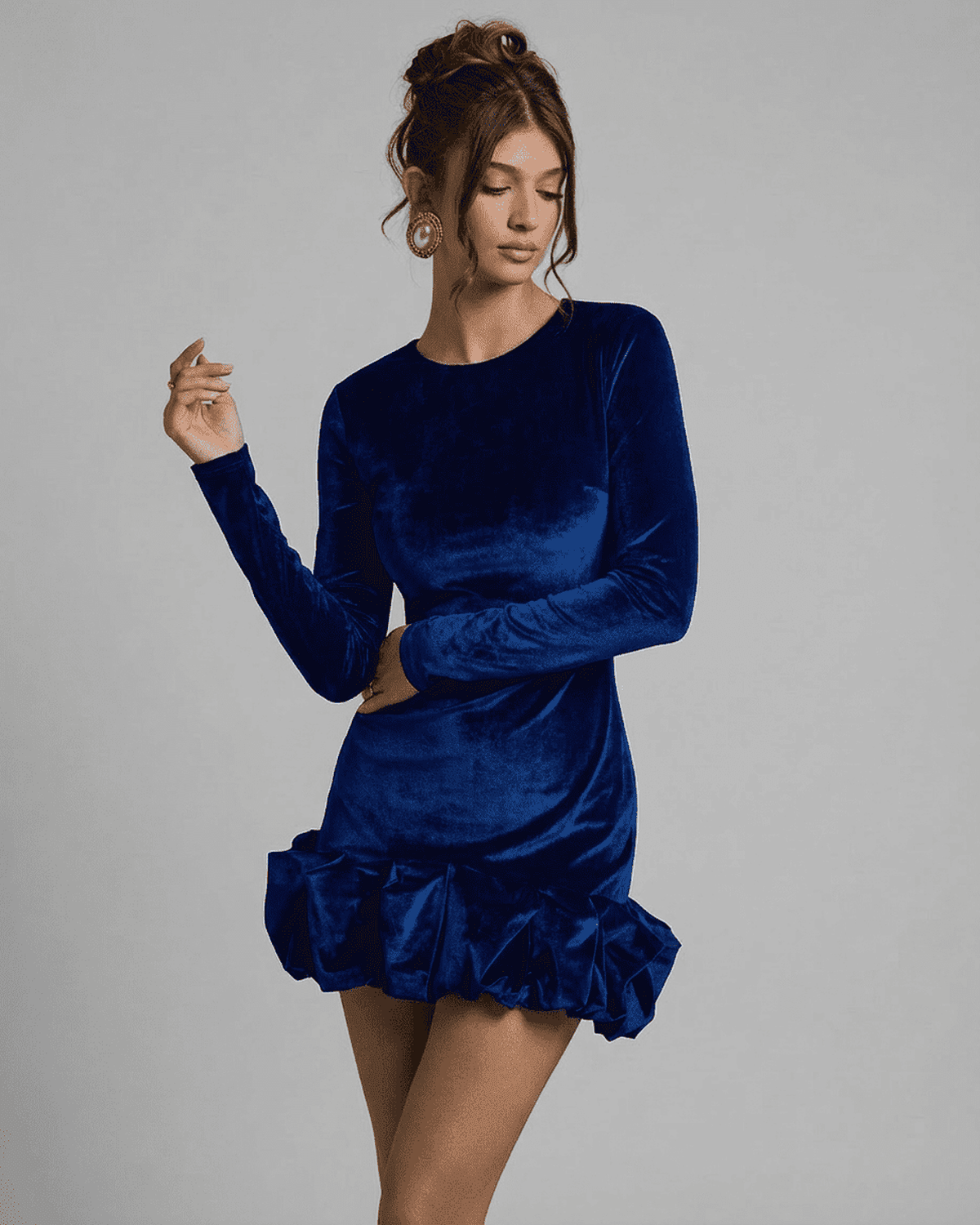 Velora Mini Blue dress by Lauven featuring a luxe velvet texture and pleated hem in a stunning blue shade.